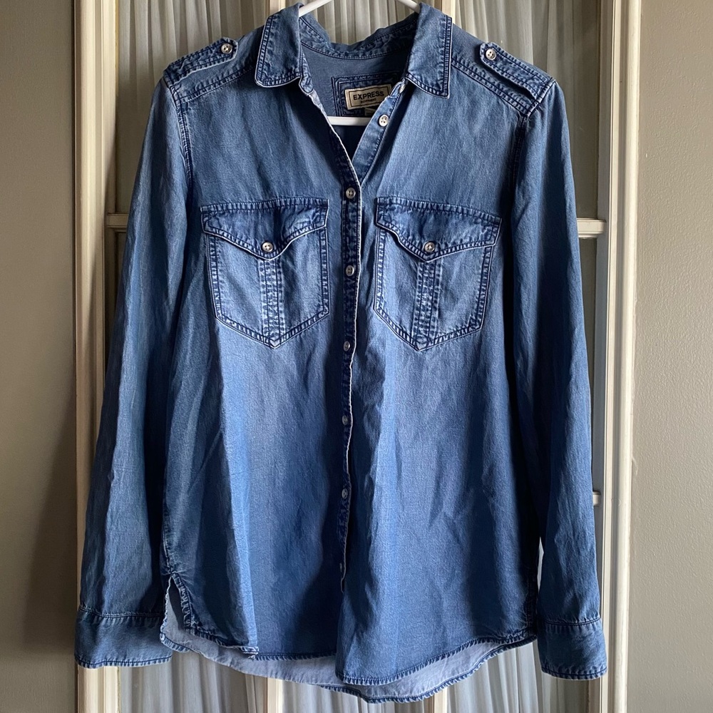 Express Blue Denim Button-Up Shirt